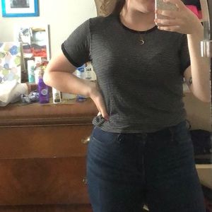 Brandy Melville Black and White Cropped T-shirt